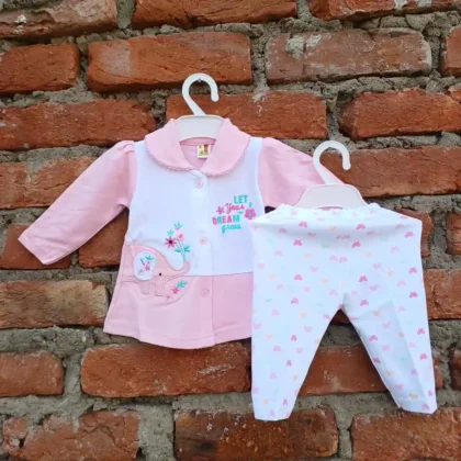 Cotton Girl Embroidery Collar Type Top Butterfly Printed White Pyjama