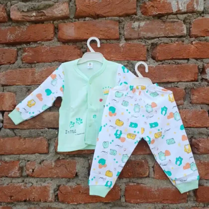 Cotton Kids Casual Wear Aquamarine Bear Printed T Shirt and Pyjama