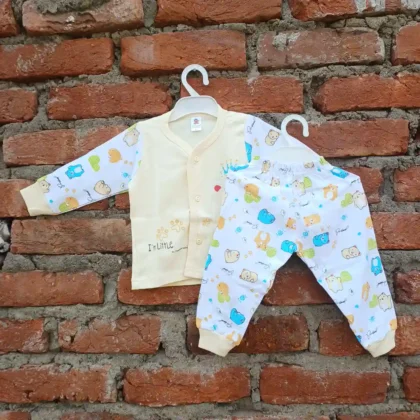 Cotton Kids Casual Wear Cream Color Bear Printed T Shirt and Pyjama