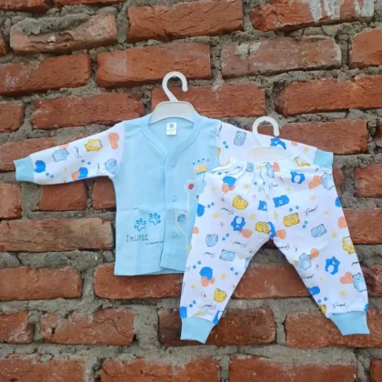 Cotton Kids Casual Wear Pale Blue Bear Printed T Shirt and Pyjama