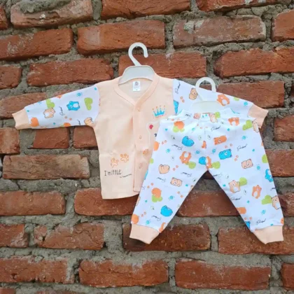 Cotton Kids Casual Wear Peach Color Bear Printed T Shirt and Pyjama