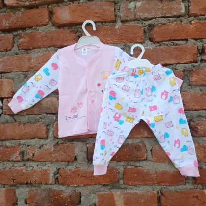Cotton Kids Casual Wear Pink Color Bear Printed T Shirt and Pyjama