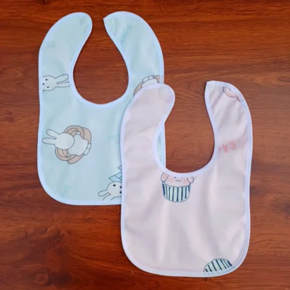 Double Layered Light Cyan And Pink Waterproof Bibs Set of 2