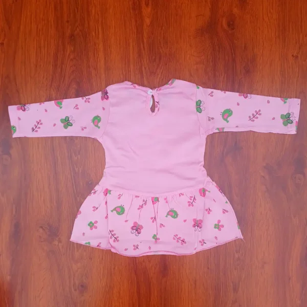 Girl Cotton Light Pink Bird and Butterfly Printed Frock Top and Pyjama4