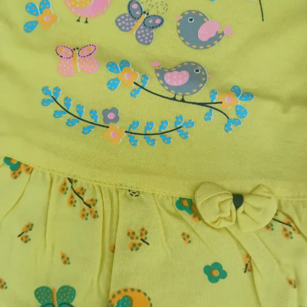 Girl Cotton Yellow Bird and Butterfly Printed Frock Top and Pyjamas3