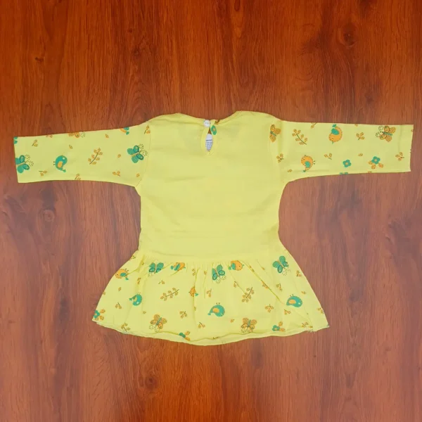 Girl Cotton Yellow Bird and Butterfly Printed Frock Top and Pyjamas4