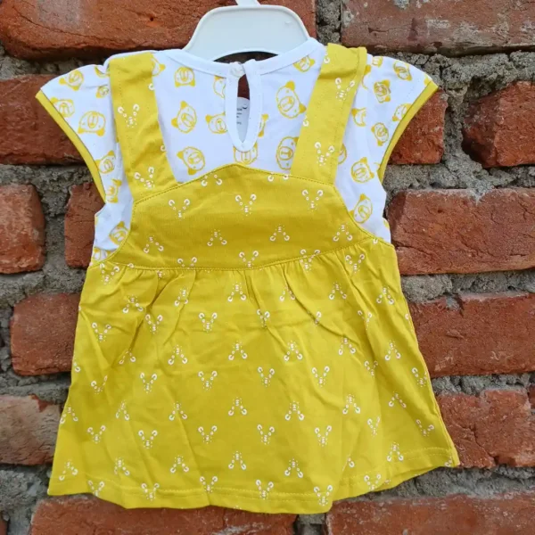 Girl Dangri Golden Yellow White Teddy Printed Frock With Bloomer4