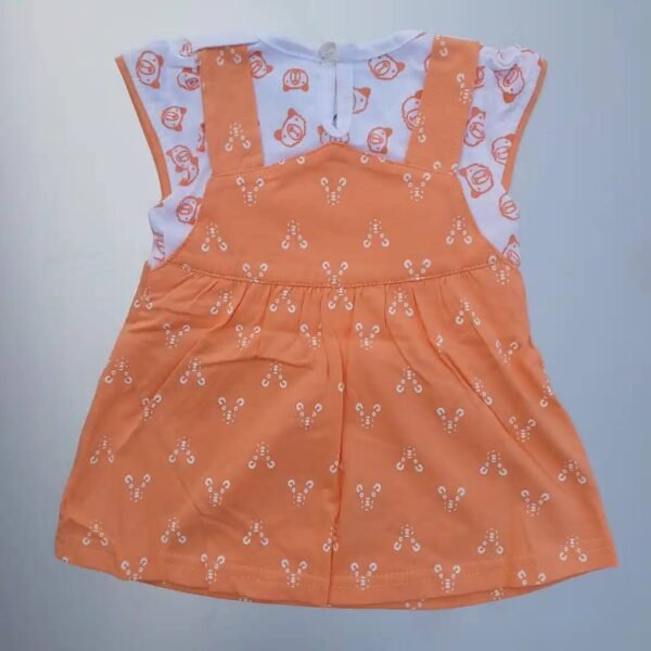 Girl Dangri Orange White Color Teddy Printed Frock With Bloomer5