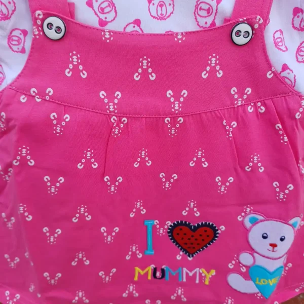 Girl Dangri Pink-White Teddy Printed Frock With Bloomer3