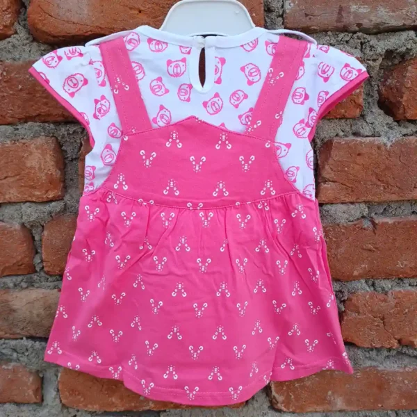 Girl Dangri Pink-White Teddy Printed Frock With Bloomer5