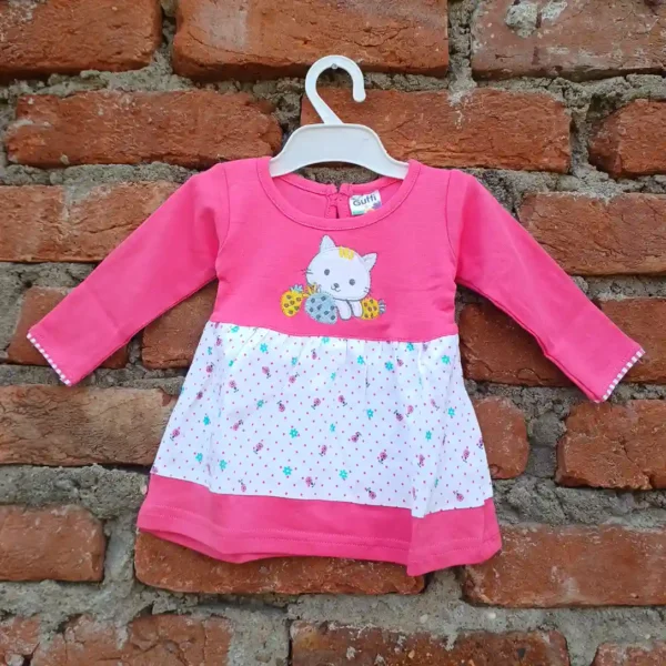 Girl Pink color Cat Embroidered Full Sleeves Top With Pyjama Soft Cotton2
