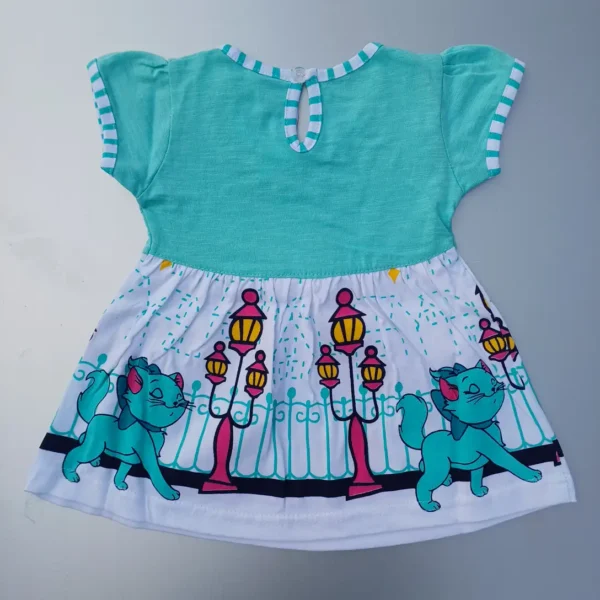 Girl Turquoise Cat Printed and Flutter Sleeve Frock With Bloomer4