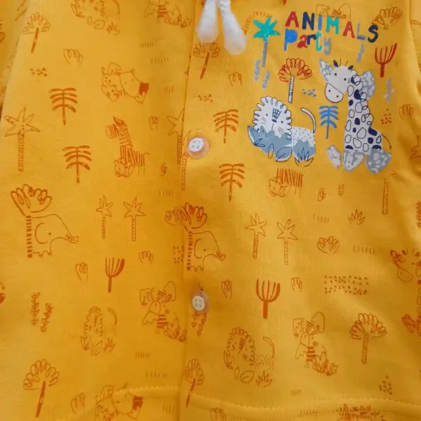 Gold Hoody Suit Full Sleeves and Pyjama Tree and Animal Party Printed2