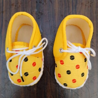 Golden Yellow Color Red-Black Ball Printed Booties for New Ones-CJ
