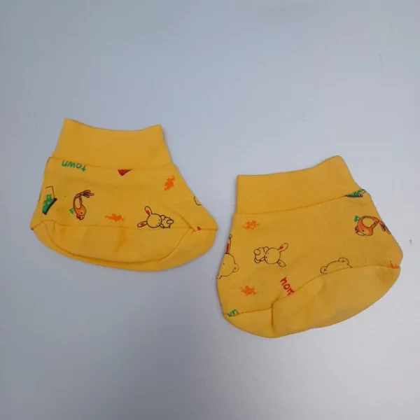 Golden Yellow Cotton Full Sleeves Printed Tee With V Neck Plus Pyjama Cap Socks6
