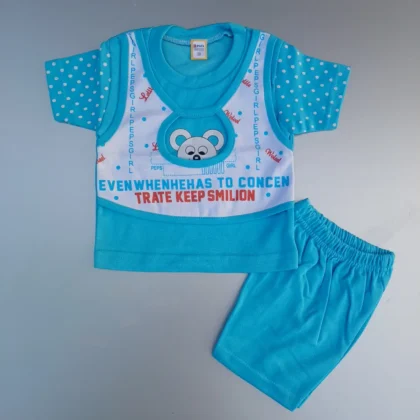 Half Sleeve Blue Double Layer With Round Cut Look T-Shirt For Boy