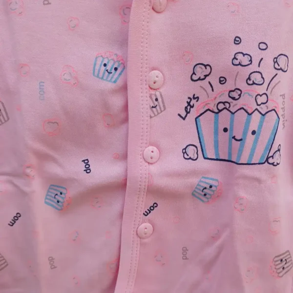 Pink Cotton Popcorn Printed Full Sleeves T-Shirt and Long Pyjama