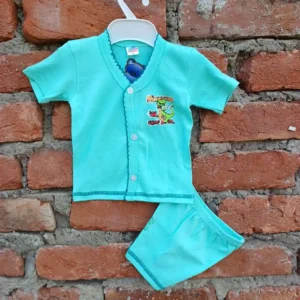 New Born Cotton Turquois Monster Printed Half SleeveT Shirt With Pant