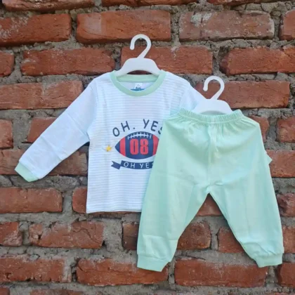 Kids Full Sleeves OH YES Printed Lining T Shirt And Full Length Pyjama
