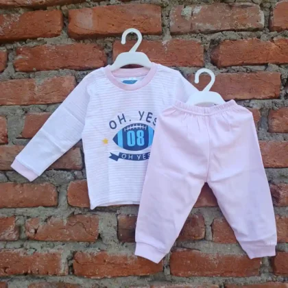 Kids Peach Color OH YES Printed Lining T Shirt And Long Length Pyjama5