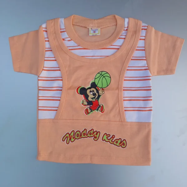 Light Salmon Color Double Layered Micky Mouse Print T-Shirt With Pant1