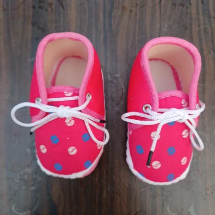 Magenta Color Blue-White Ball Printed Booties for New Ones-CJ