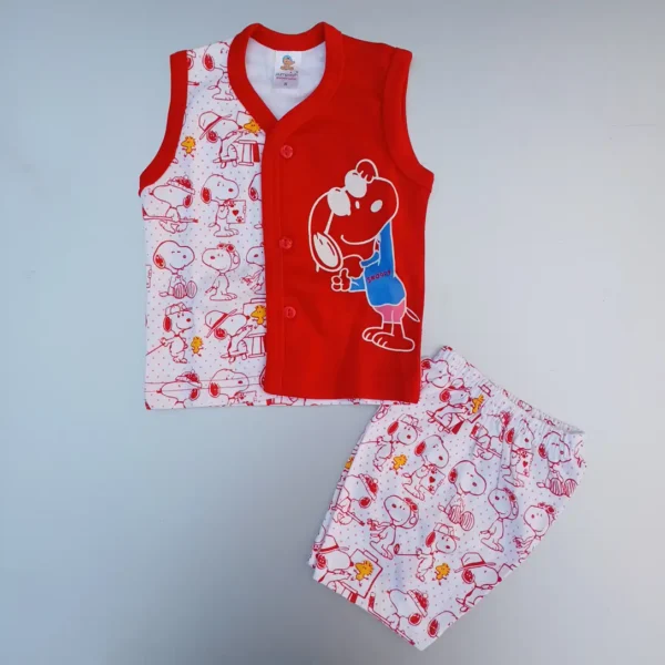 New Born Comfortable Cotton Red White Print Casual Tee and Short