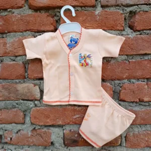 New Born Cotton Apricot Pizza Printed Half Sleeve T Shirt With Pant