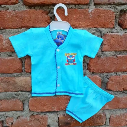 New Born Cotton Aqua Angry Bird Printed Half Sleeve T Shirt and Pant