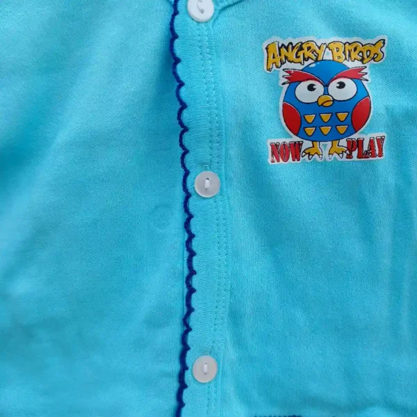 New Born Cotton Aqua Angry Bird Printed Half Sleeve T Shirt and Pant