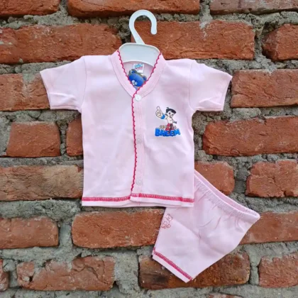 New Born Cotton Light Pink Chota Bheem Printed Half T Shirt With Half Pant