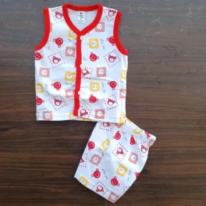 New Born Dark Red Printed Sleeveless Cotton Fully Comfortable Hosiery