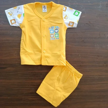 New Born Golden Yellow Color Half Sleeve Cotton T-Shirt With Short
