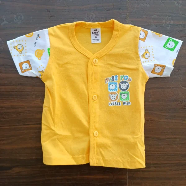 New Born Golden Yellow Color Half Sleeve Cotton T-Shirt With Short