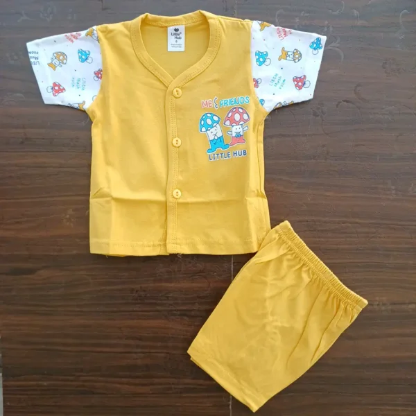 New Born Half Sleeve T-shirt With Half Pant Golden Yellow Color Sleeves
