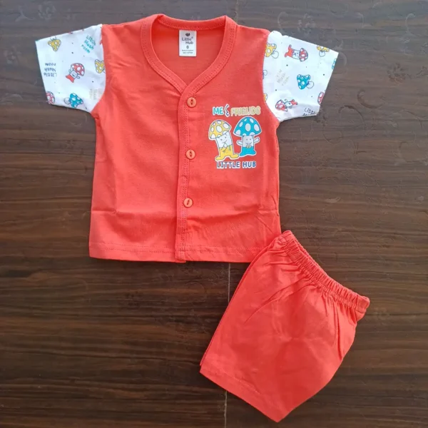 New Born Half Sleeve T-shirt With Half Pant Light Red Color Sleeves