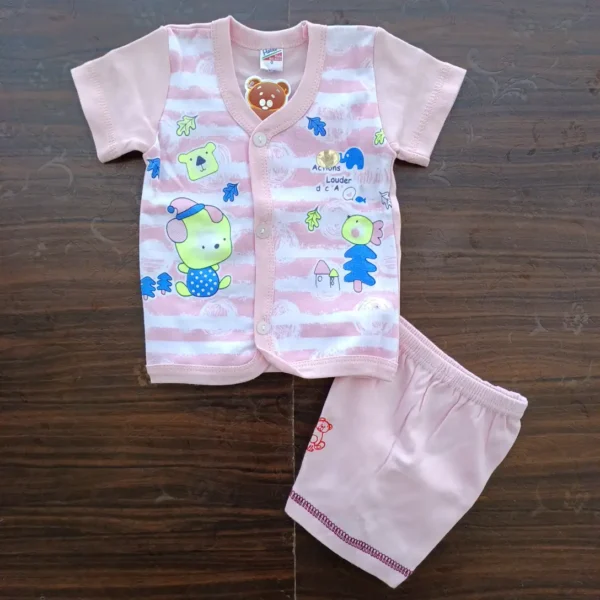 New Born Light Pink Color Cotton Sleeveless T Shirt With Half Pant