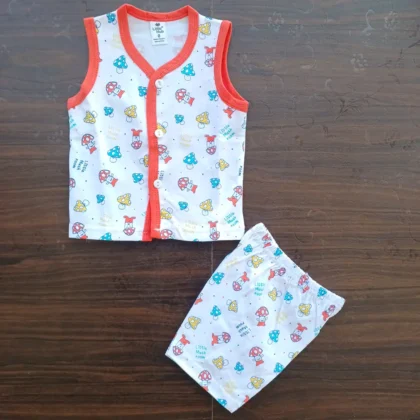 New Born Light Red color Sleeveless Printed T-shirt With Half Pant