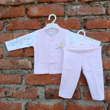 New Born Plain Misty Rose Full Sleeves Soft Cotton T-shirt and Pyjama