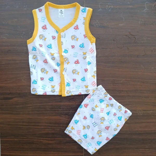 New Born Printed Sleeveless T-shirt With Half Pant Golden Yellow Color