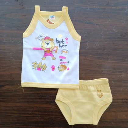 New Born Sleeveless Strip Top and Brief White Amber Color