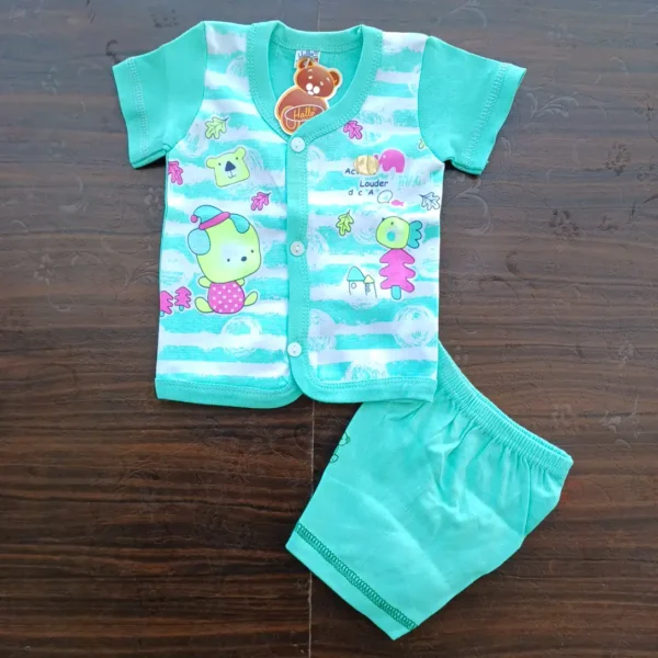 New Born Spring Green Cotton Sleeveless T Shirt With Half Pant