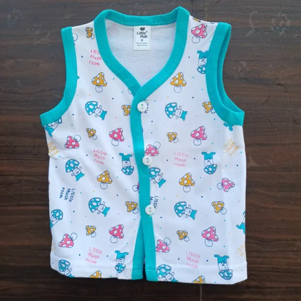 New Born Teal Color Sleeveless Printed T-shirt With Half Pant