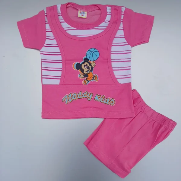 Pink Color Double Layered Micky Mouse Print T-Shirt With Pant