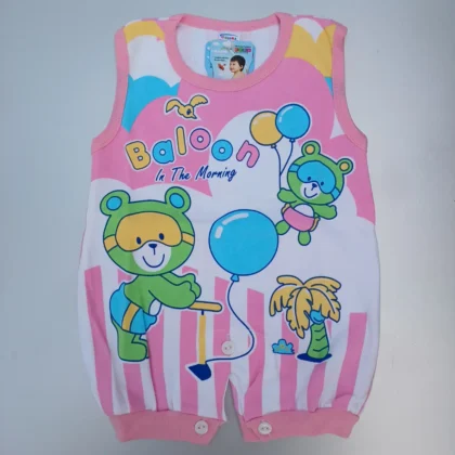 Pink Color Printed With Pink Lining Sleeveless Pure Soft Cotton Jumpsuit1