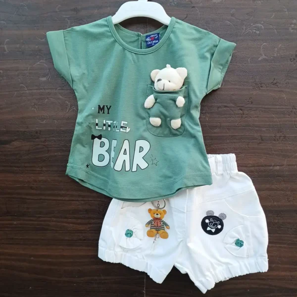 Pista Color With Bear In The pocket Top & White Brief Girls Party Wear