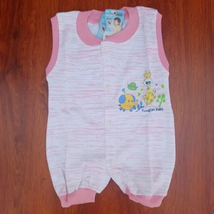 Pure Extra Soft Cotton Animals Pink printed Sleeveless Jumpsuit or Romper