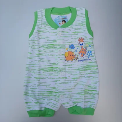Pure Extra Soft Cotton Grreen Animals printed Sleeveless Jumpsuit or Romper