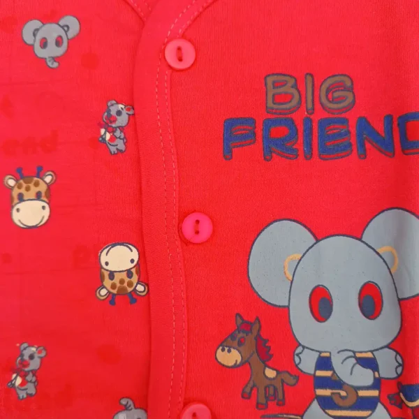Red Color Cotton Full Sleeve Animal Printed Tee With Pyjama Cap Socks2