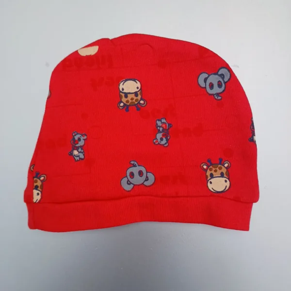 Red Color Cotton Full Sleeve Animal Printed Tee With Pyjama Cap Socks5